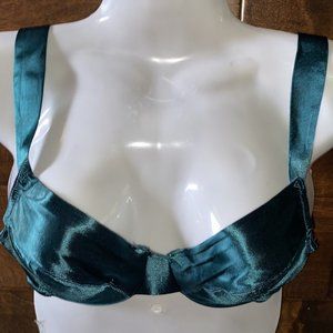 Vtg Lily of France Bra 36C Green Satin Second Skin Silky Sissy